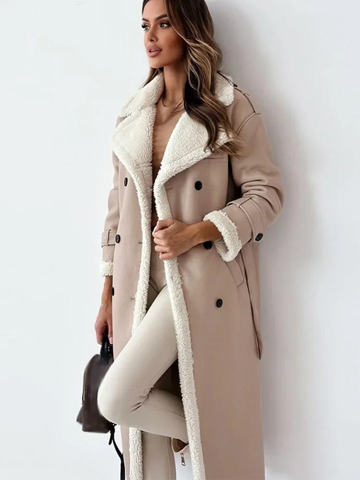 Long Jacket with Clean Silhouette and Button Detail for Women