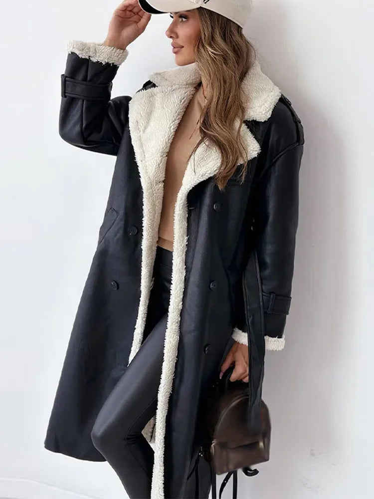 Long Jacket with Clean Silhouette and Button Detail for Women