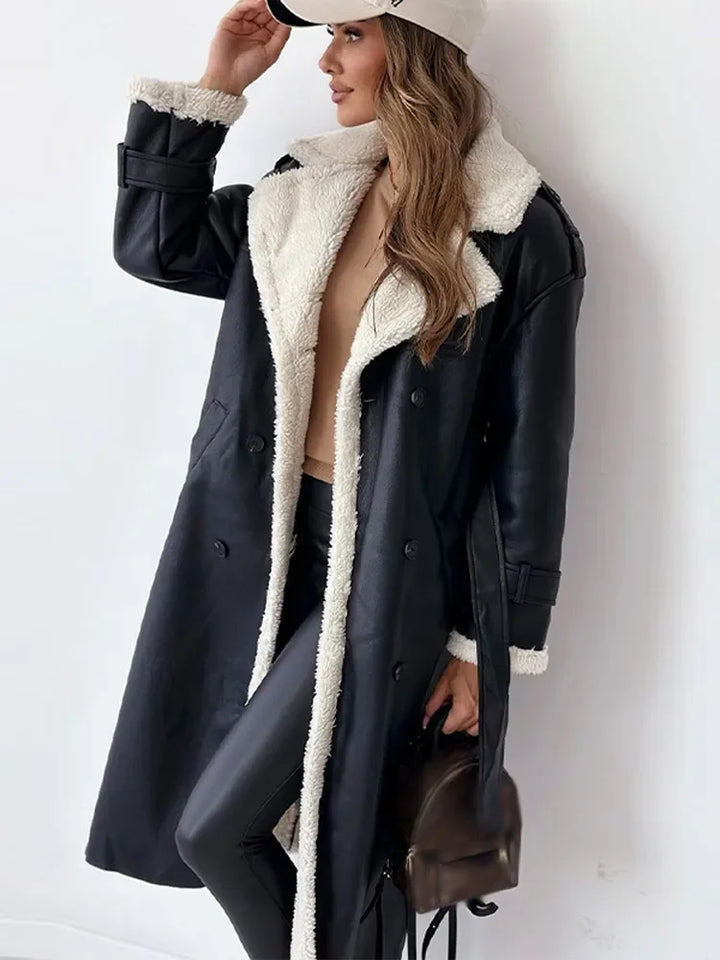 Long Jacket with Clean Silhouette and Button Detail for Women