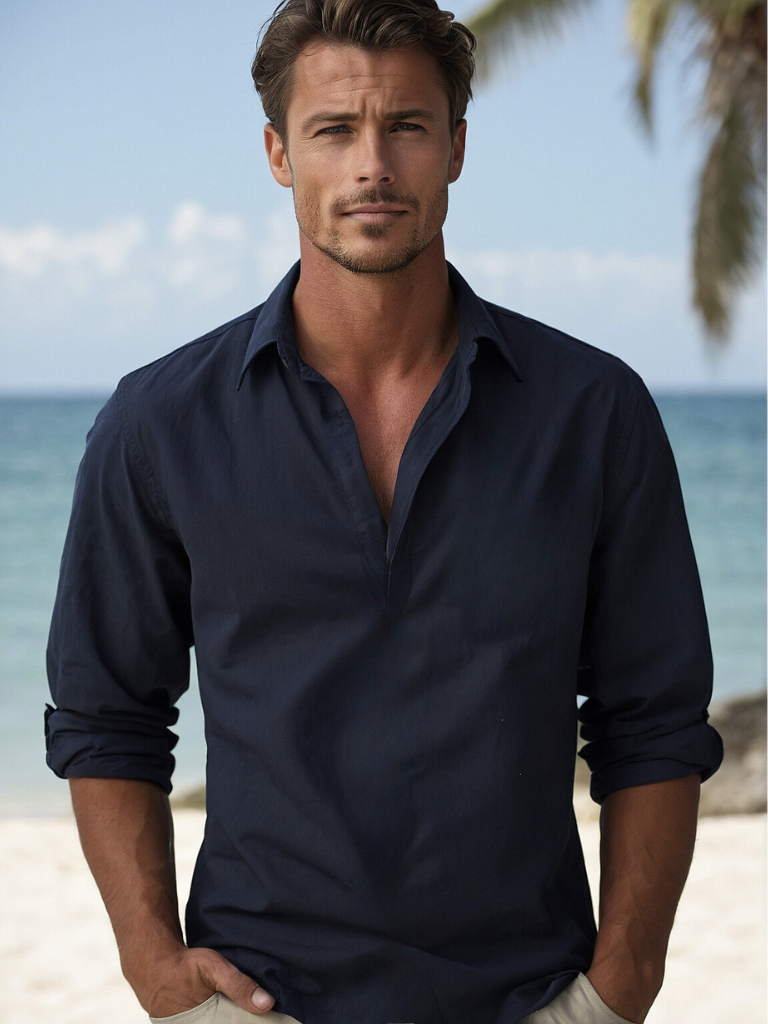 Breathable men's linen shirt for beach and leisure 0