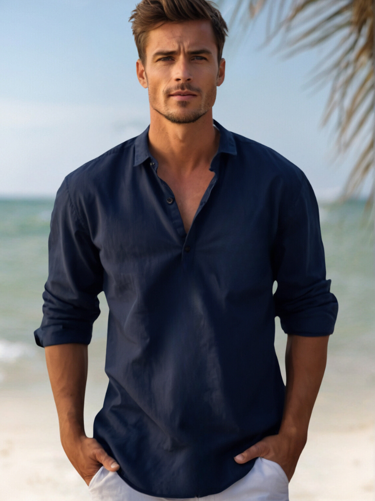 Breathable men's linen shirt for beach and leisure 1