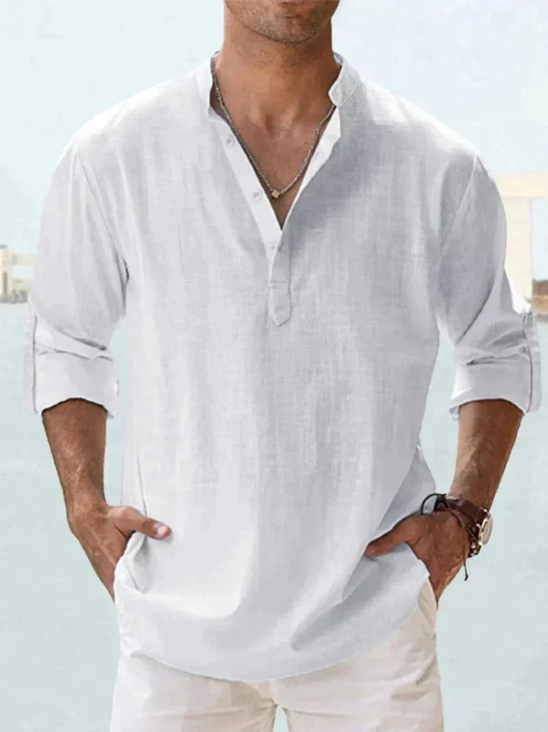Breathable men's linen shirt for beach and leisure 11