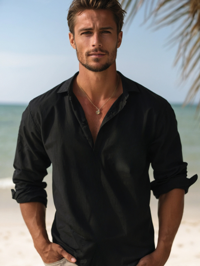 Breathable men's linen shirt for beach and leisure 2