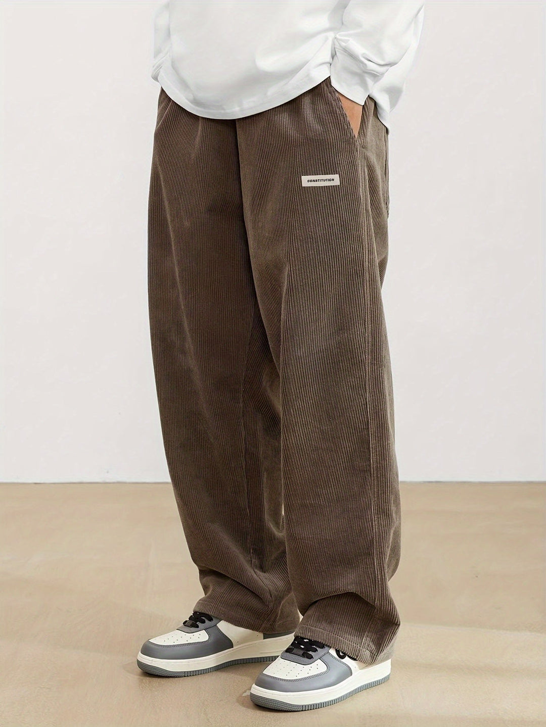Brown - Men's cord pants with pockets 0