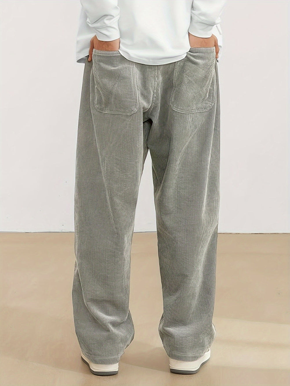 Brown - Men's cord pants with pockets 1