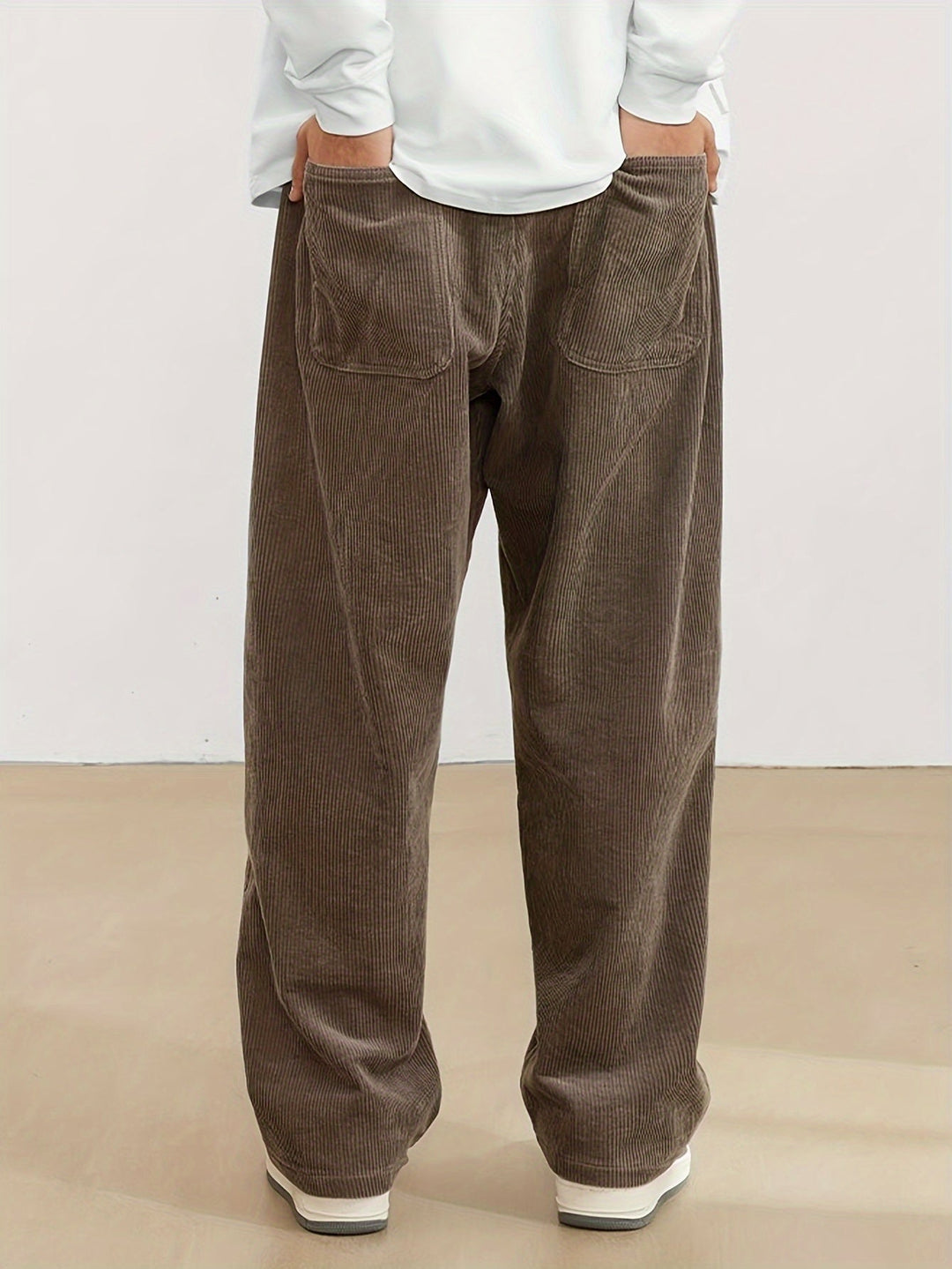 Brown - Men's cord pants with pockets 4