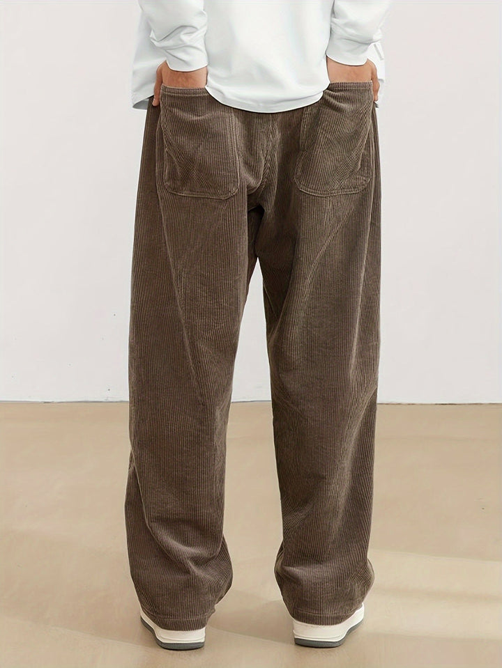 Brown - Men's cord pants with pockets 4