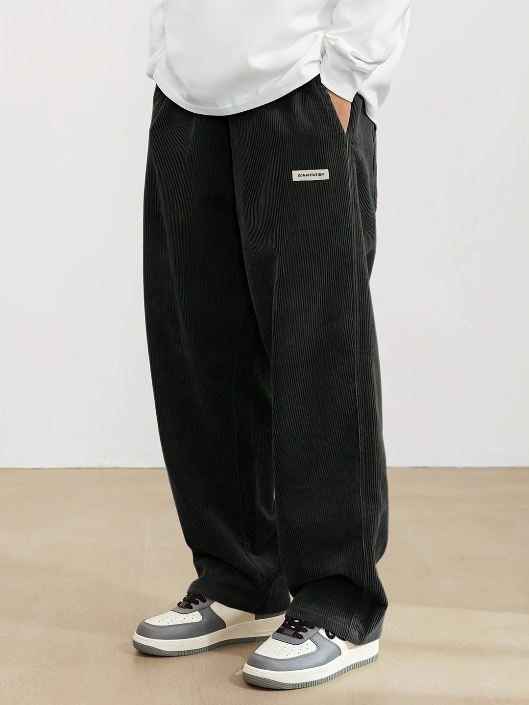 Brown - Men's cord pants with pockets 5