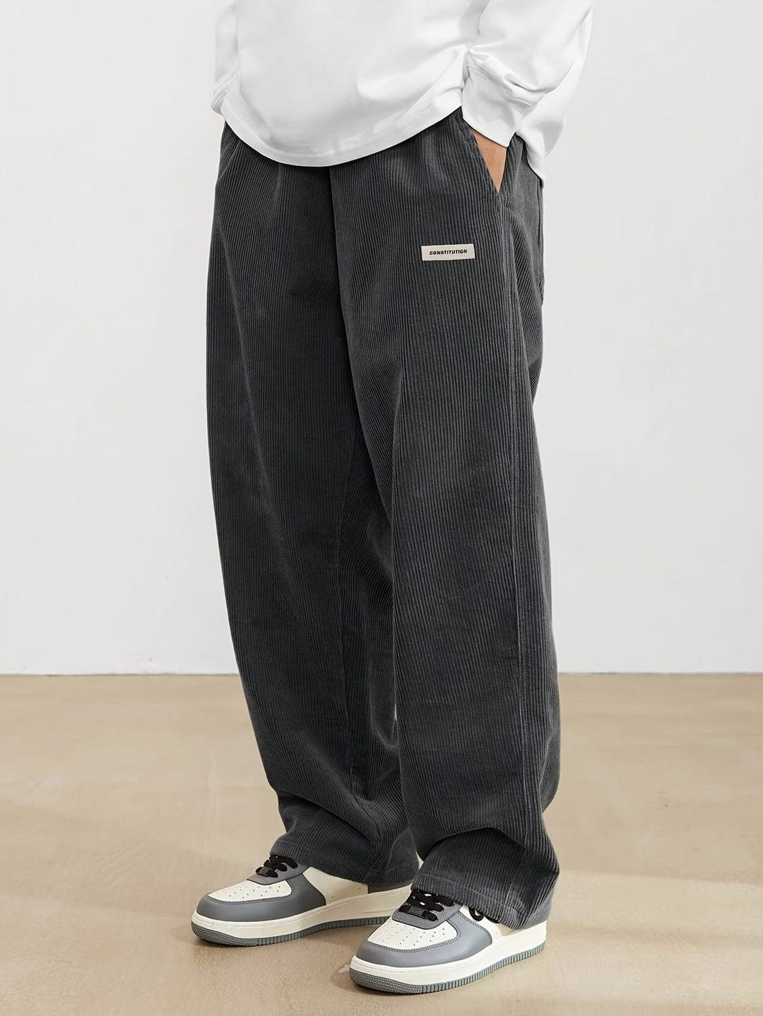Brown - Men's cord pants with pockets 7