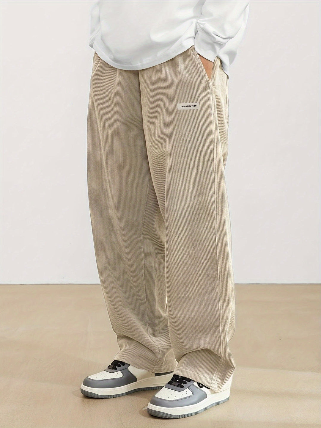 Brown - Men's cord pants with pockets 8