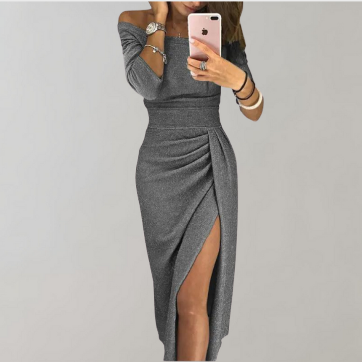 Off Shoulder Slit Midi Dress for Women