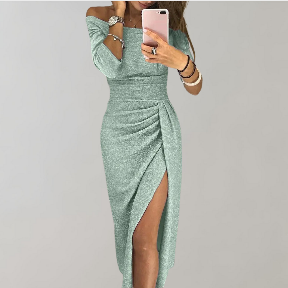 Off Shoulder Slit Midi Dress for Women
