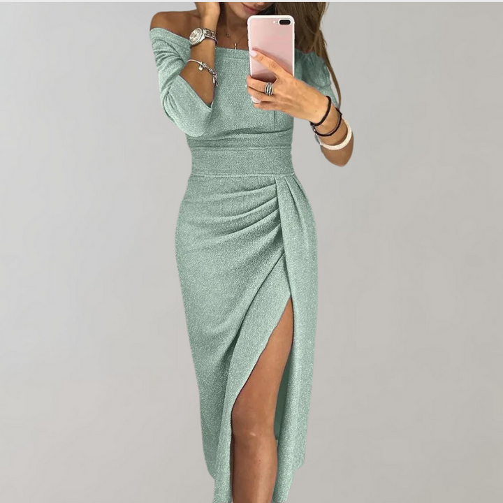 Off Shoulder Slit Midi Dress for Women
