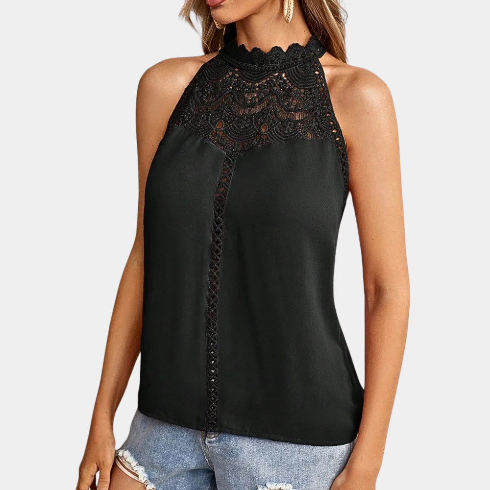 Women's Lace Halter Mock Neck Top