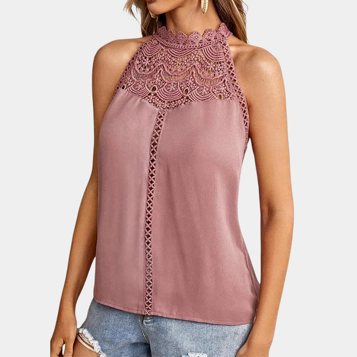 Women's Lace Halter Mock Neck Top