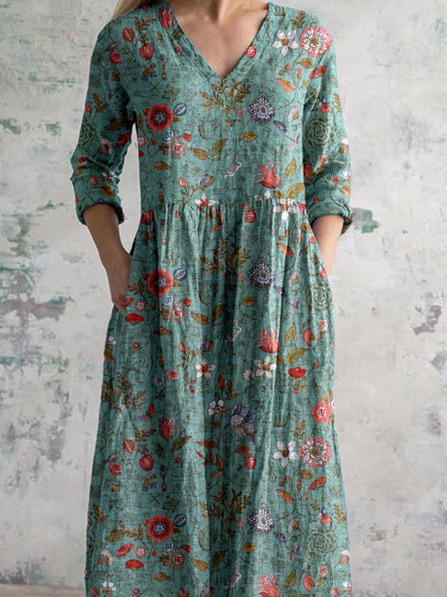 Calista | V-neck Floral Dress 0