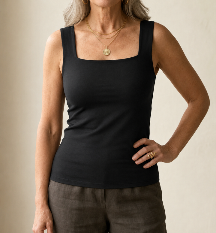Women's Square Neck Tank Top with Built-In Bra