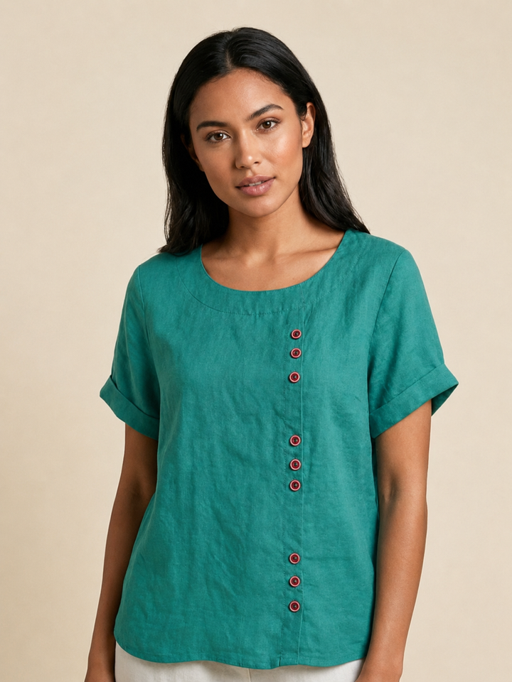 Women's Scoop Neck Button Detail Top