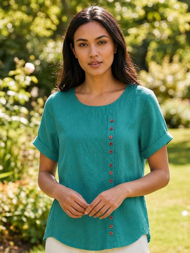 Women's Scoop Neck Button Detail Top