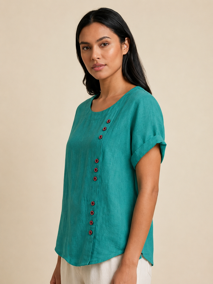 Women's Scoop Neck Button Detail Top