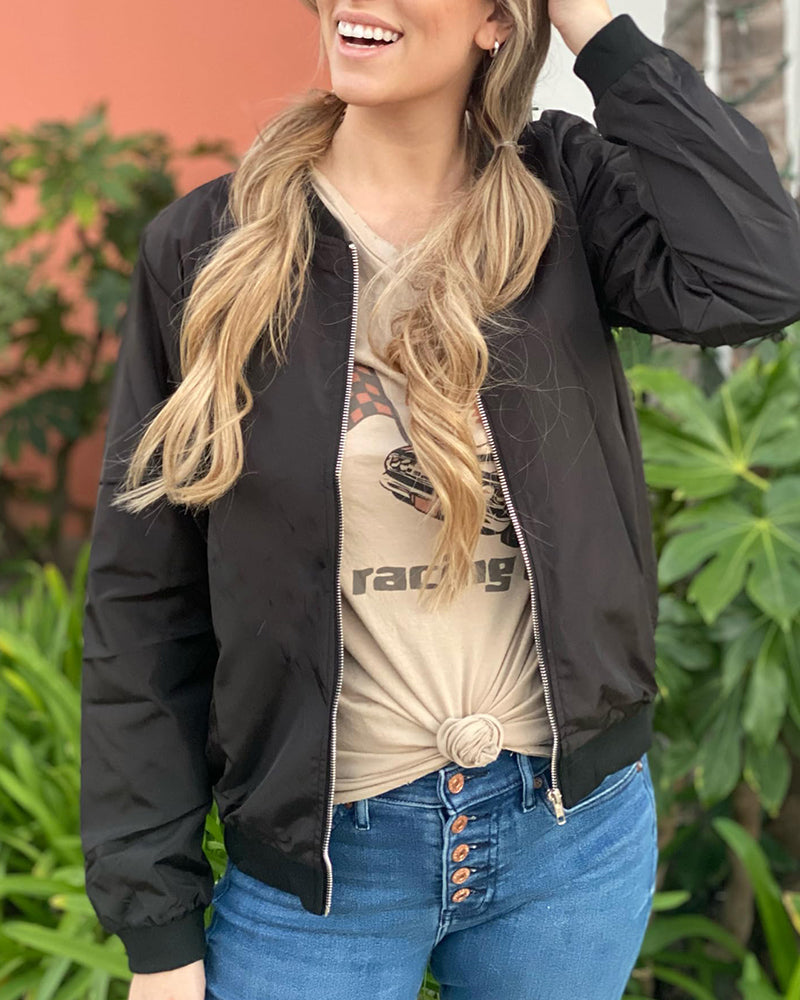 Classic Bomber Jacket with Pocket Detail for Women