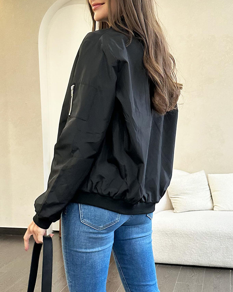 Classic Bomber Jacket with Pocket Detail for Women