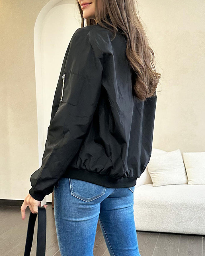 Classic Bomber Jacket with Pocket Detail for Women
