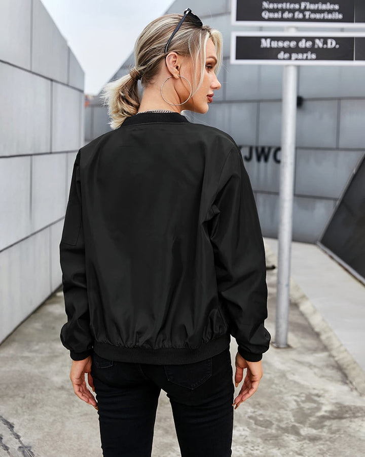 Classic Bomber Jacket with Pocket Detail for Women