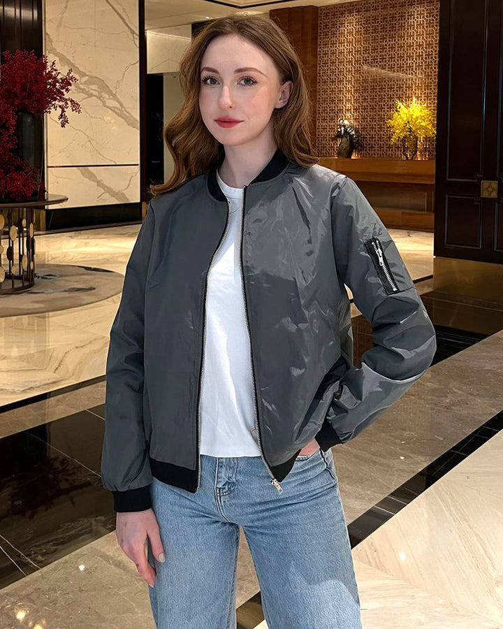 Classic Bomber Jacket with Pocket Detail for Women