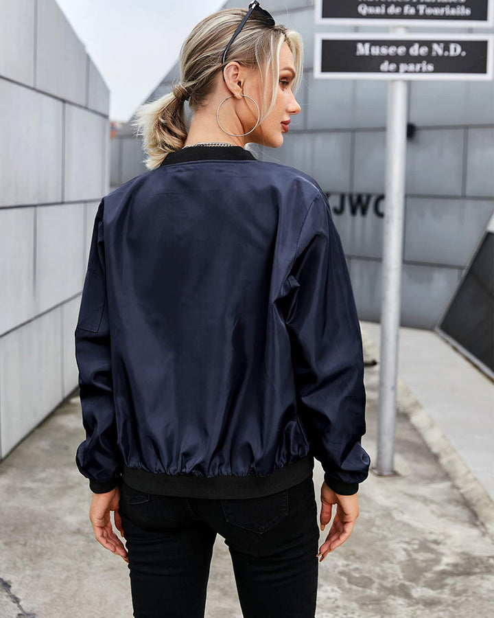 Classic Bomber Jacket with Pocket Detail for Women