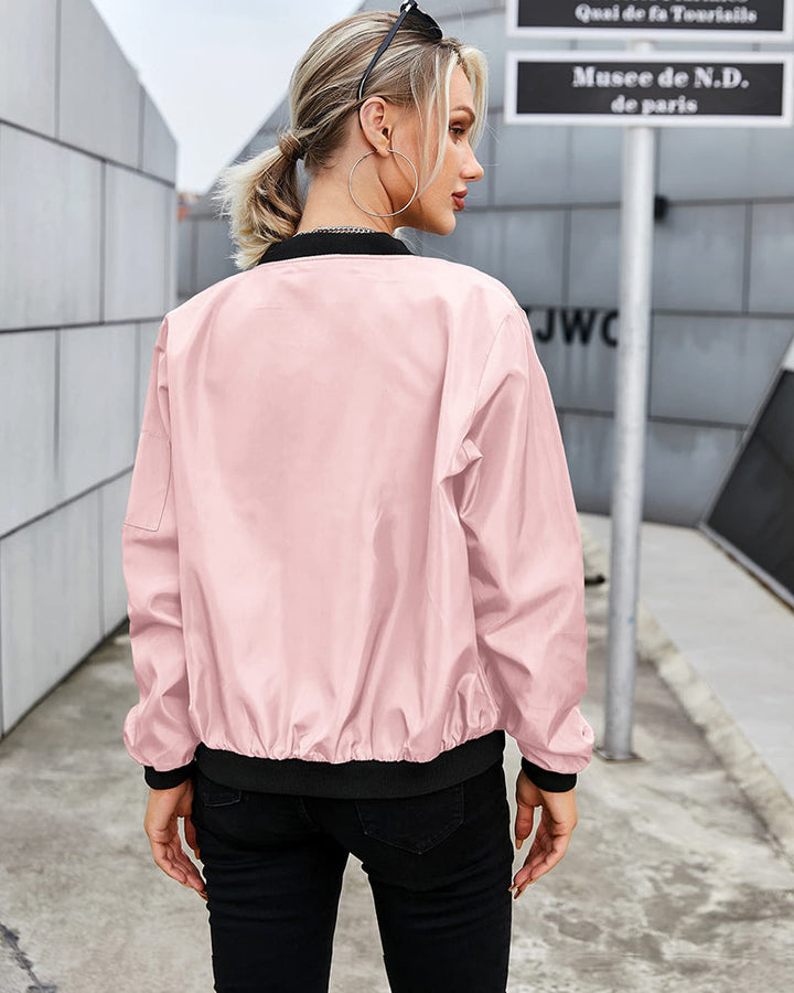 Classic Bomber Jacket with Pocket Detail for Women