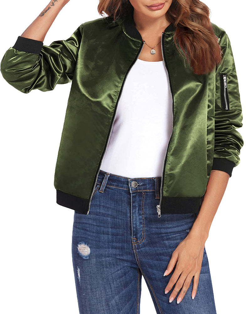 Classic Bomber Jacket with Pocket Detail for Women