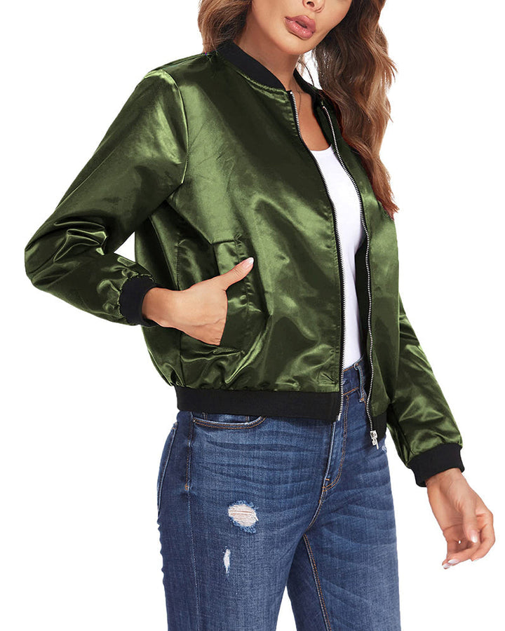 Classic Bomber Jacket with Pocket Detail for Women
