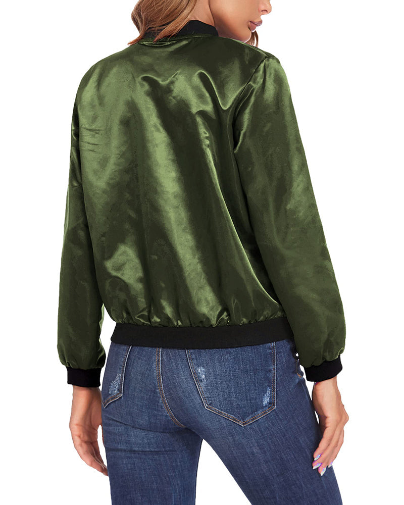 Classic Bomber Jacket with Pocket Detail for Women