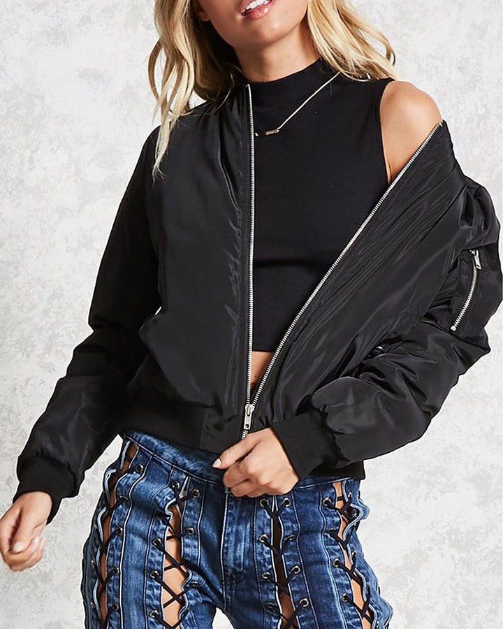 Classic Bomber Jacket with Pocket Detail for Women