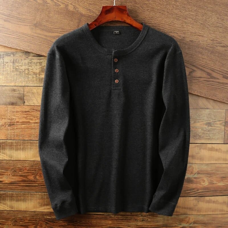 Classic long-sleeved Henley shirt for men 3