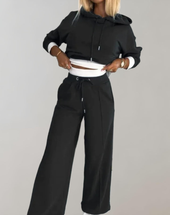 Two Piece Tracksuit Set with Wide Leg Pants for Women