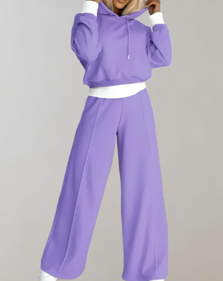 Two Piece Tracksuit Set with Wide Leg Pants for Women