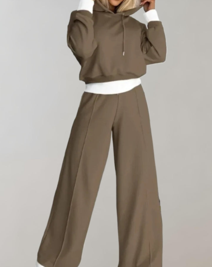 Two Piece Tracksuit Set with Wide Leg Pants for Women