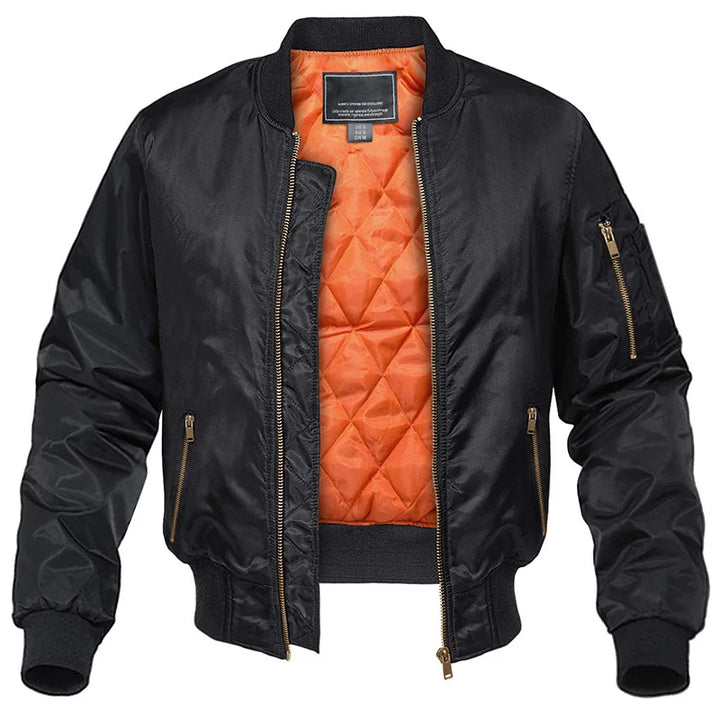 Quilted Bomber Jacket with Contrast Lining and Multi Pocket Design for Men