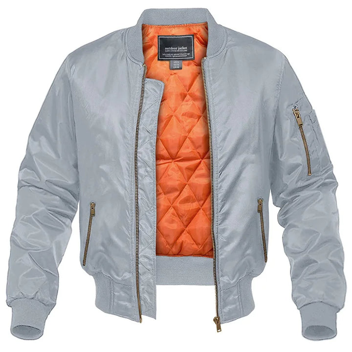 Quilted Bomber Jacket with Contrast Lining and Multi Pocket Design for Men