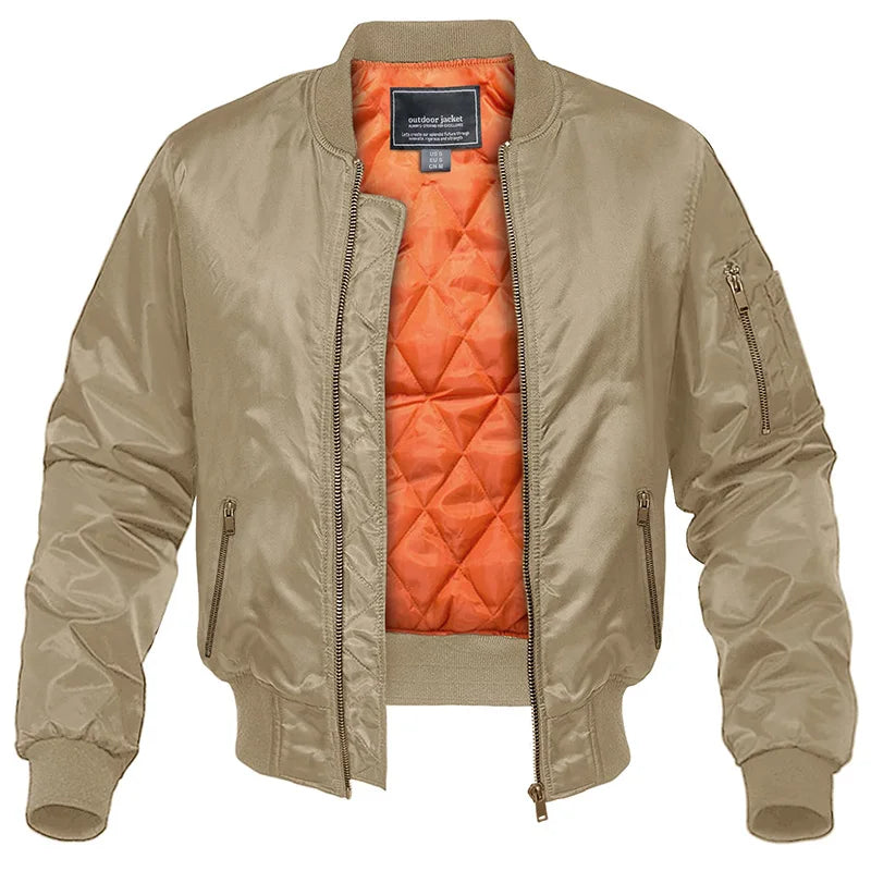 Quilted Bomber Jacket with Contrast Lining and Multi Pocket Design for Men