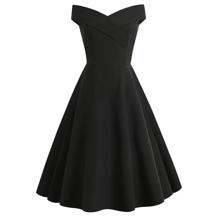 Women’s Off-Shoulder A-Line Dress | Midi Vintage Style