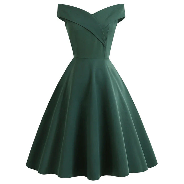 Women’s Off-Shoulder A-Line Dress | Midi Vintage Style