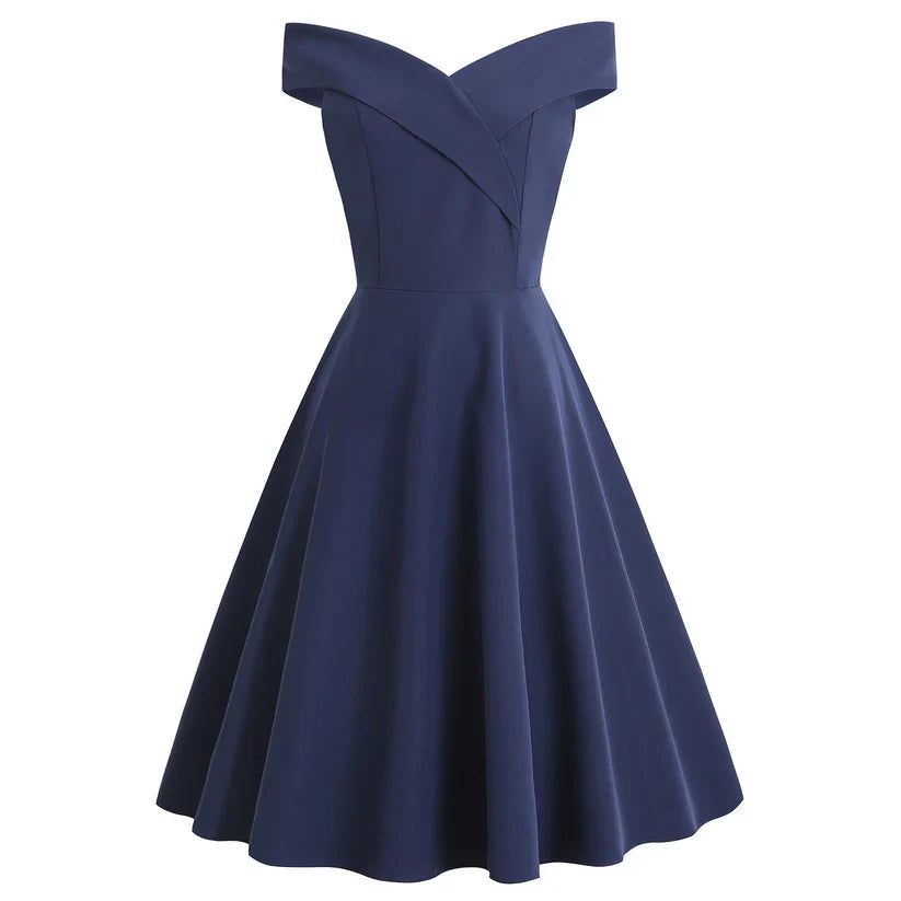 Women’s Off-Shoulder A-Line Dress | Midi Vintage Style