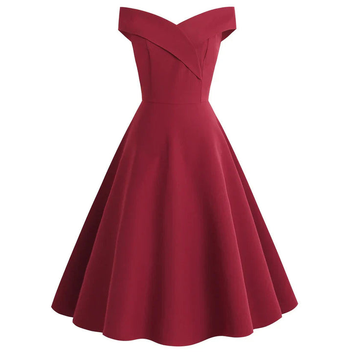 Women’s Off-Shoulder A-Line Dress | Midi Vintage Style