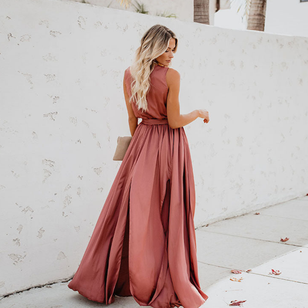 Women’s Maxi Dress with Side Slit and Waist Tie | Elegant