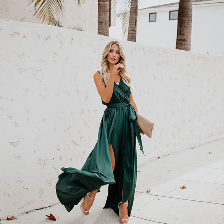 Women’s Maxi Dress with Side Slit and Waist Tie | Elegant