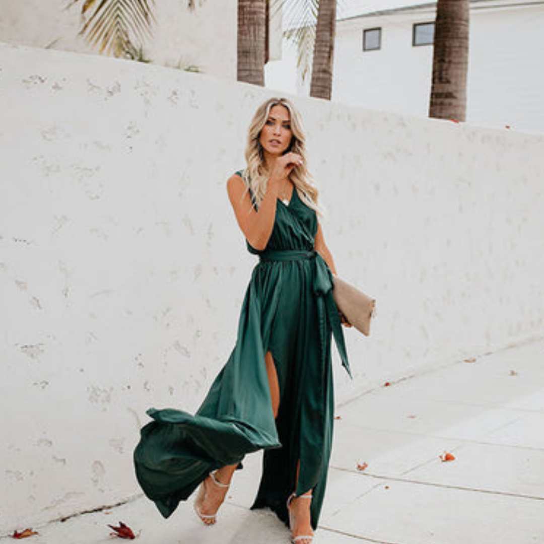 Women’s Maxi Dress with Side Slit and Waist Tie | Elegant