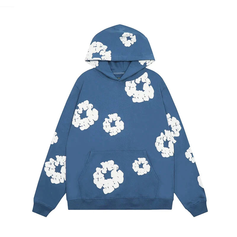 Declan | Denim hoodie with floral print and hood 1